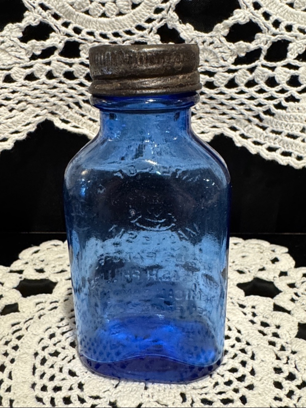 Cobalt Blue Glass Phillips Milk of Magnesia Bottle with Original Lid - Picture 6 of 15
